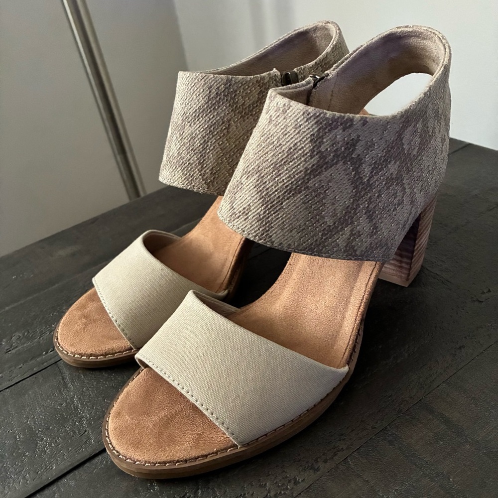 Toms Beige and Brown Heeled Sandals